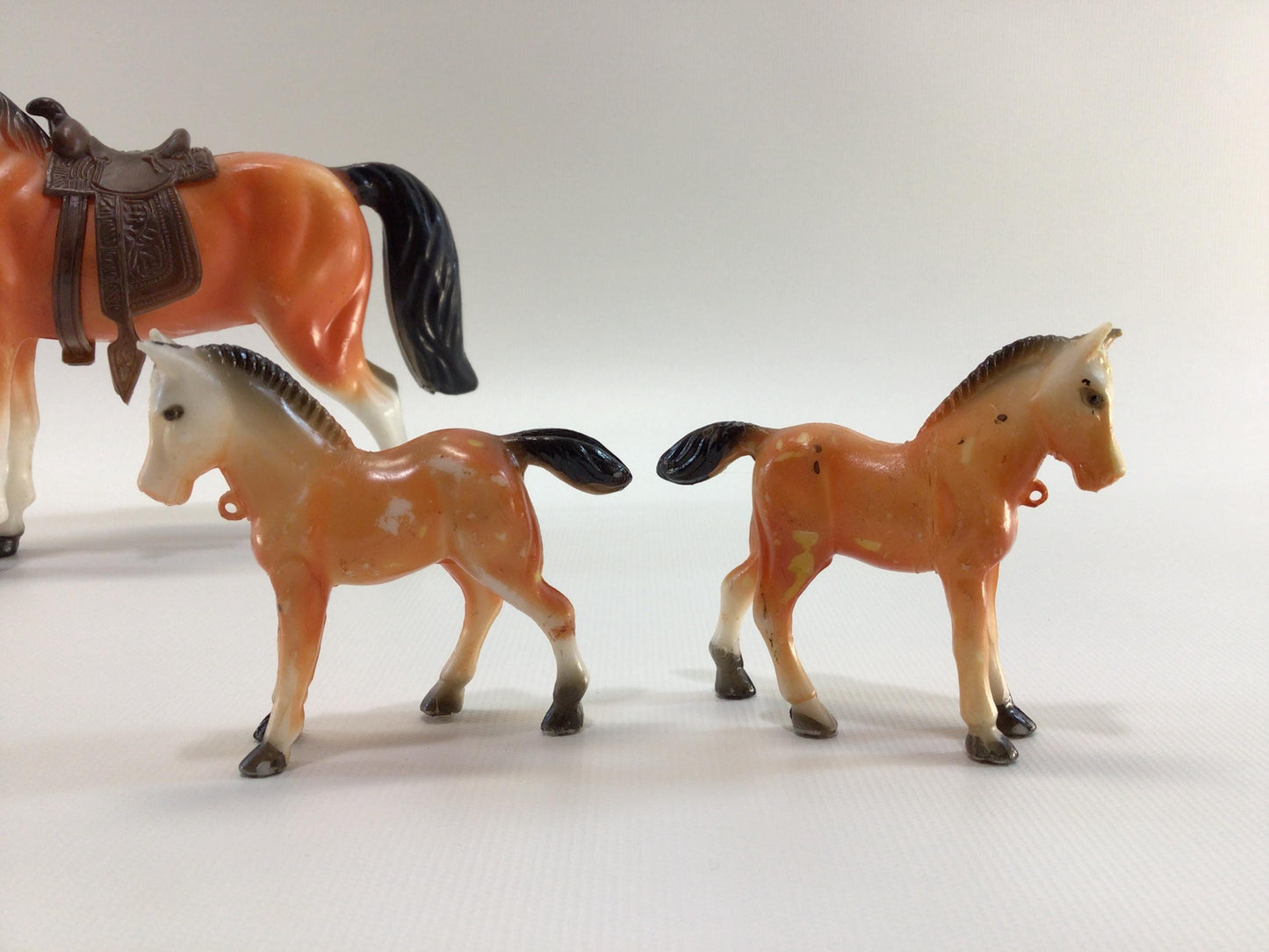 WS Toys Saddled Horse and Colts Vintage Molded Hard Plastic Toy Figurines