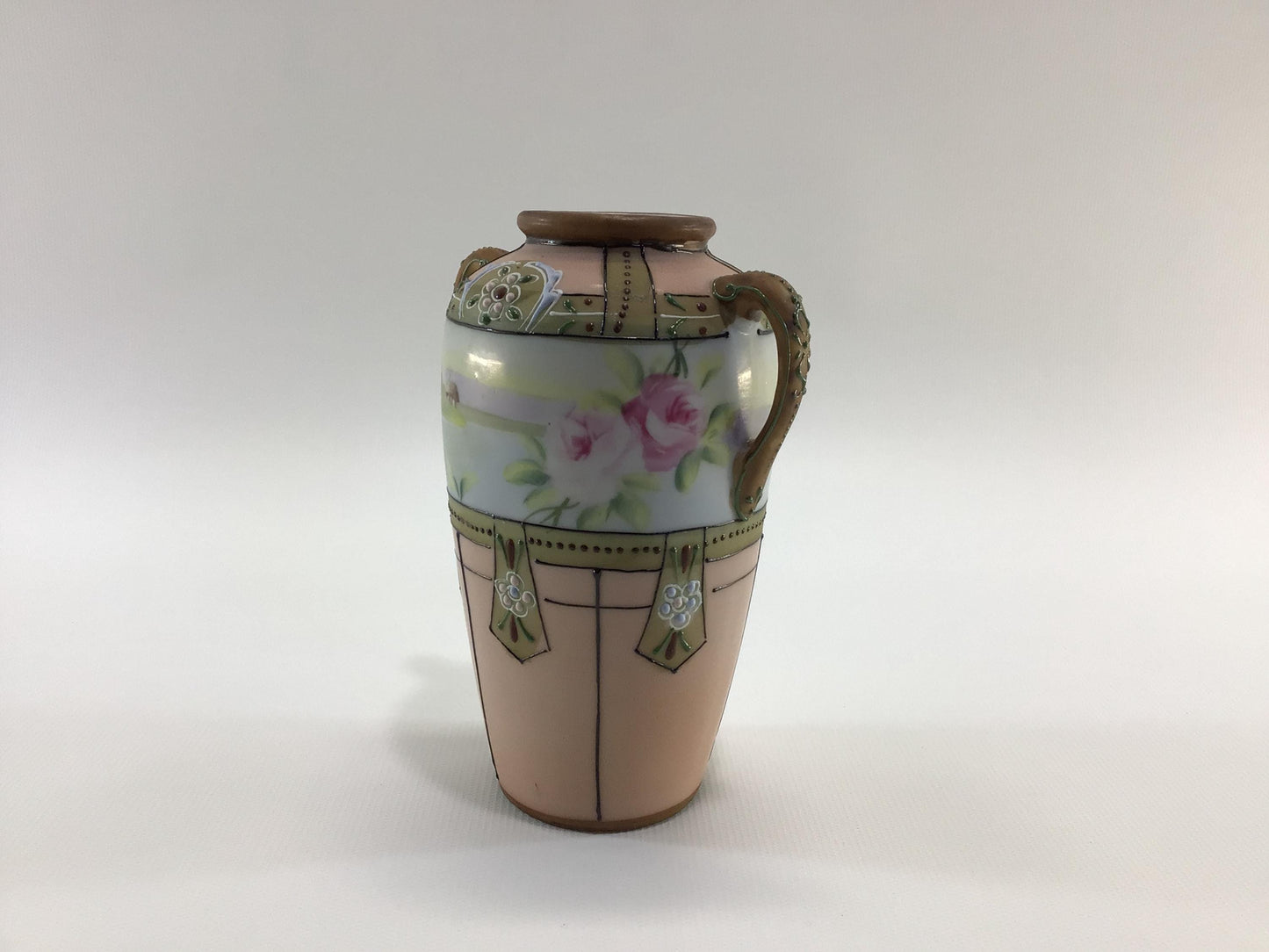 Nippon Porcelain Ceramic 5" Pink Bud Vase with Hand Painted Accents Quality Made Antique Home Decor