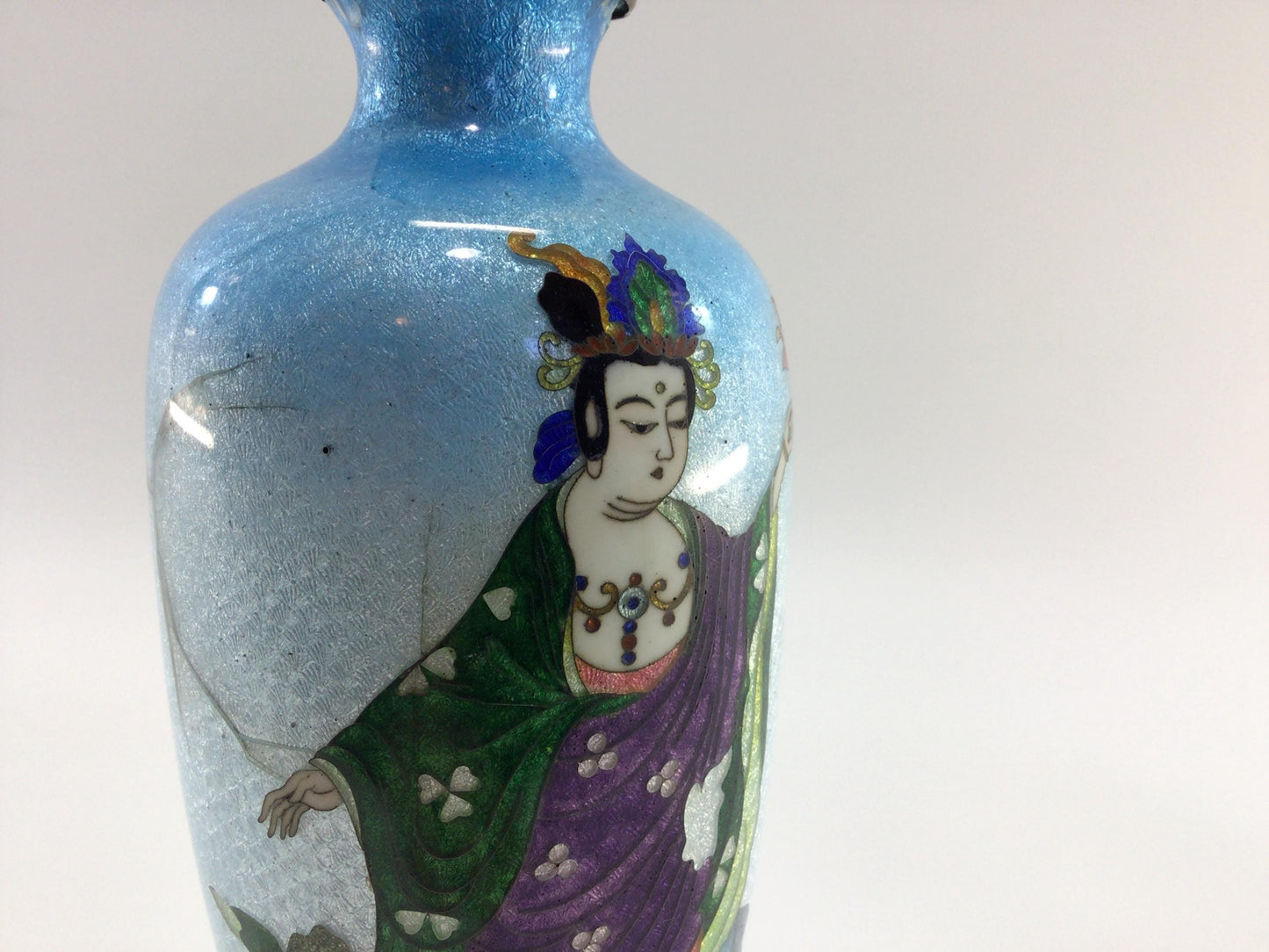 Antique Hand Painted 7" Cloisonne  Brass Bud Vase