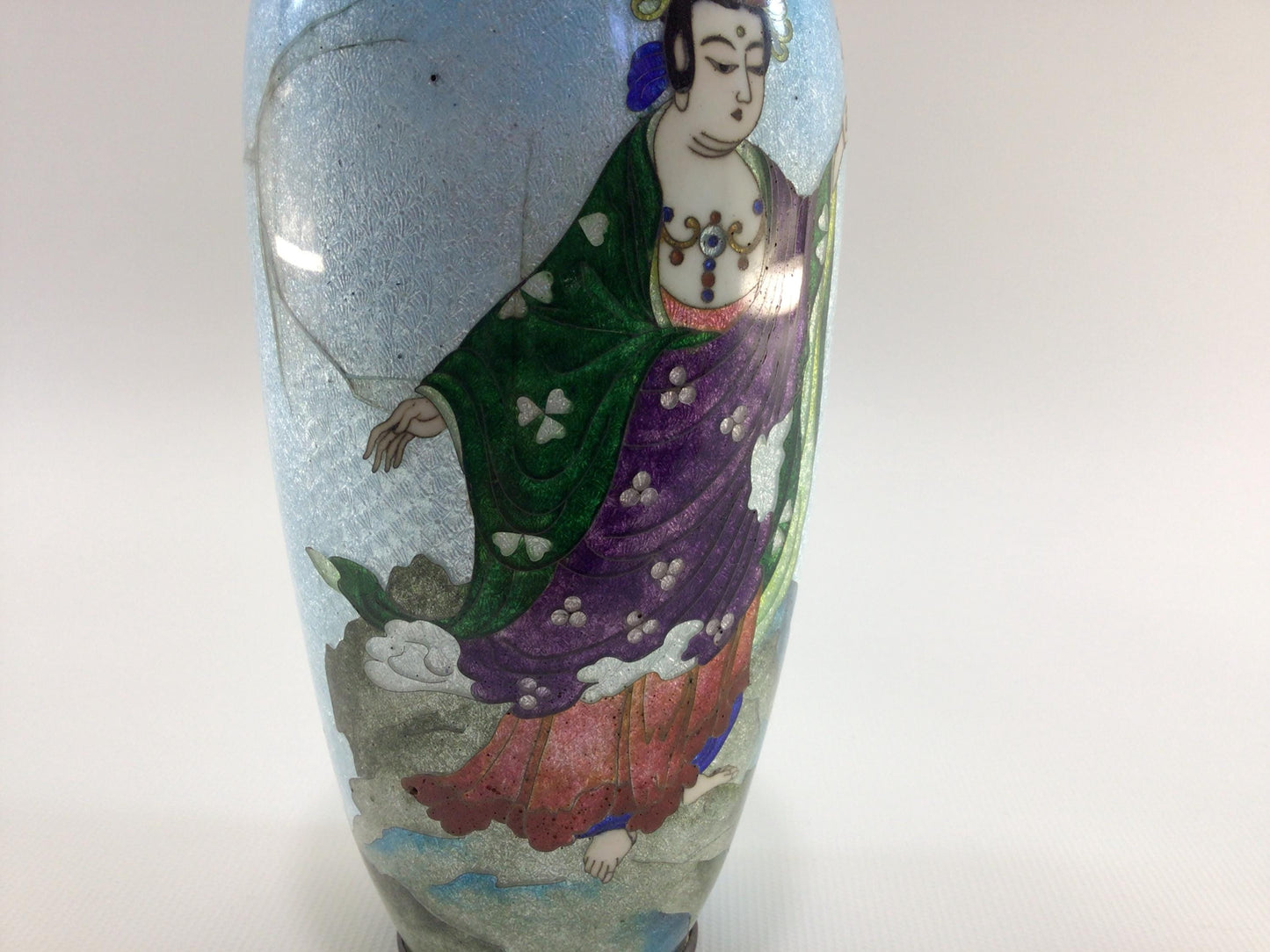 Antique Hand Painted 7" Cloisonne  Brass Bud Vase