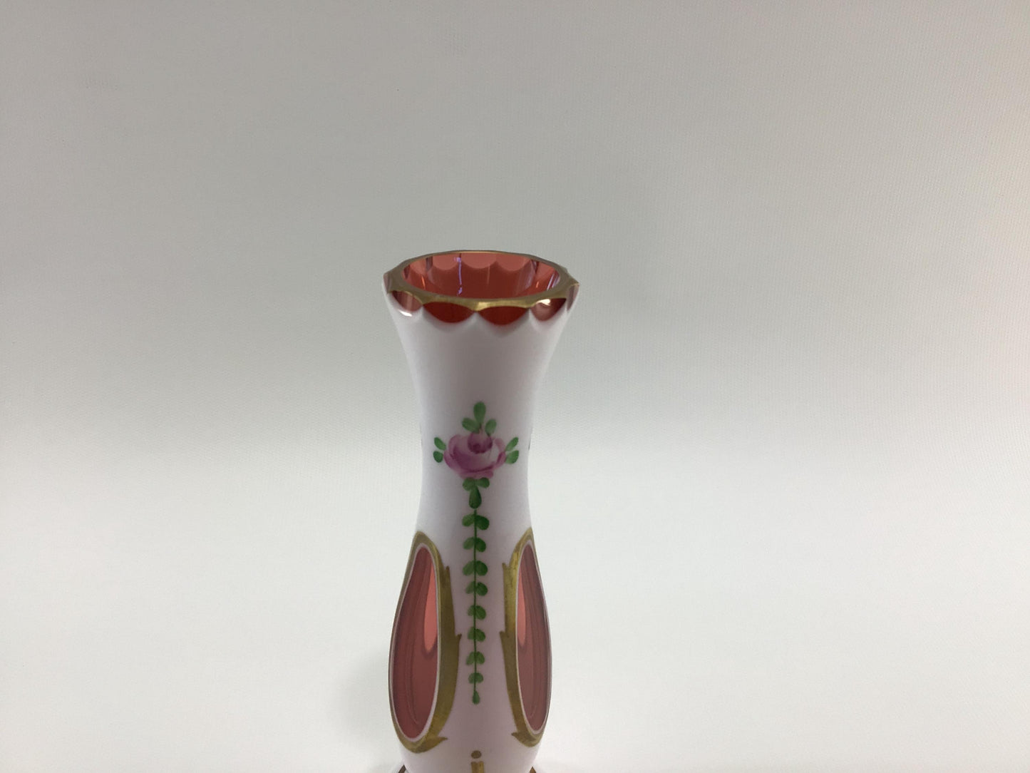 Bohemia Glass 6" Bud Vase Hand Painted Cut Glass Antique Glassware Made in Czechoslovakia