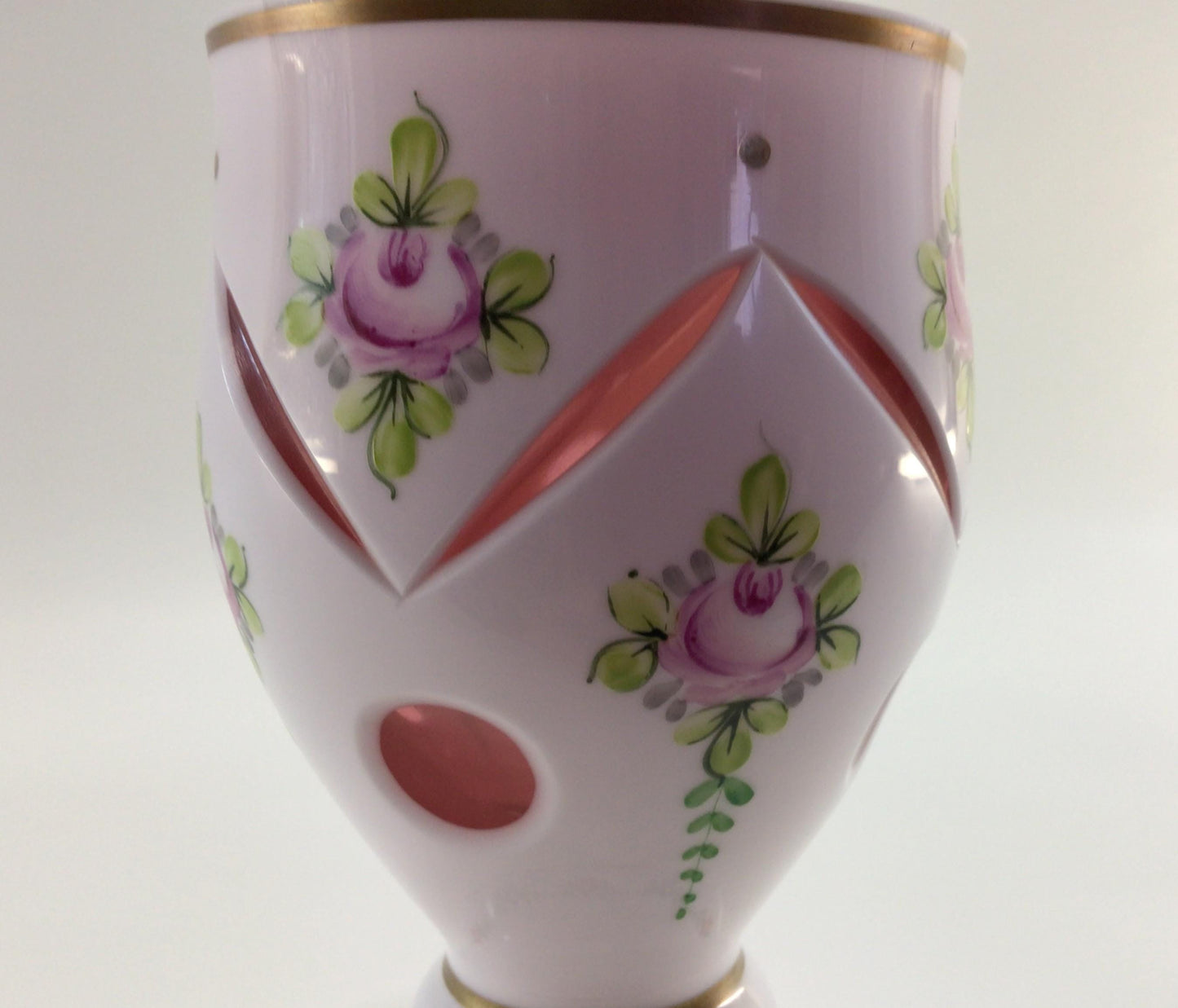 Bohemia Glass 7" Goblet Vase Hand Painted Cut Glass Antique Glassware Made in Czechoslovakia