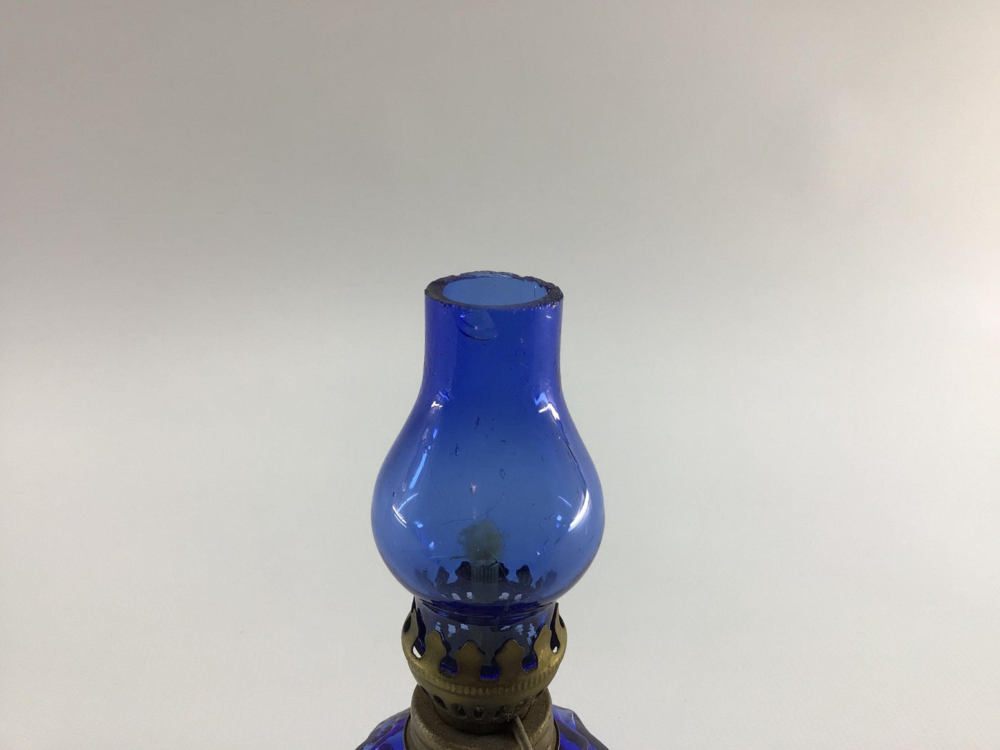 Vintage Miniature 4" Oil Lamp Faceted Cobalt Blue Glass Base Made in Hong Kong