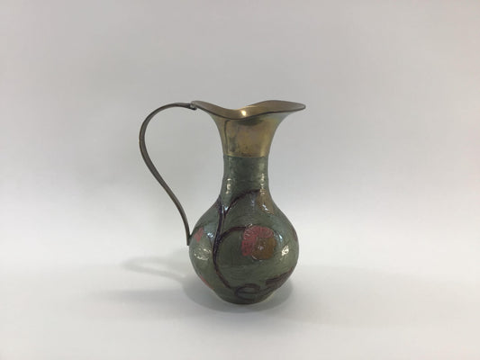 Brass Enameled 6" Ewer Pitcher Vintage Decorative Vase