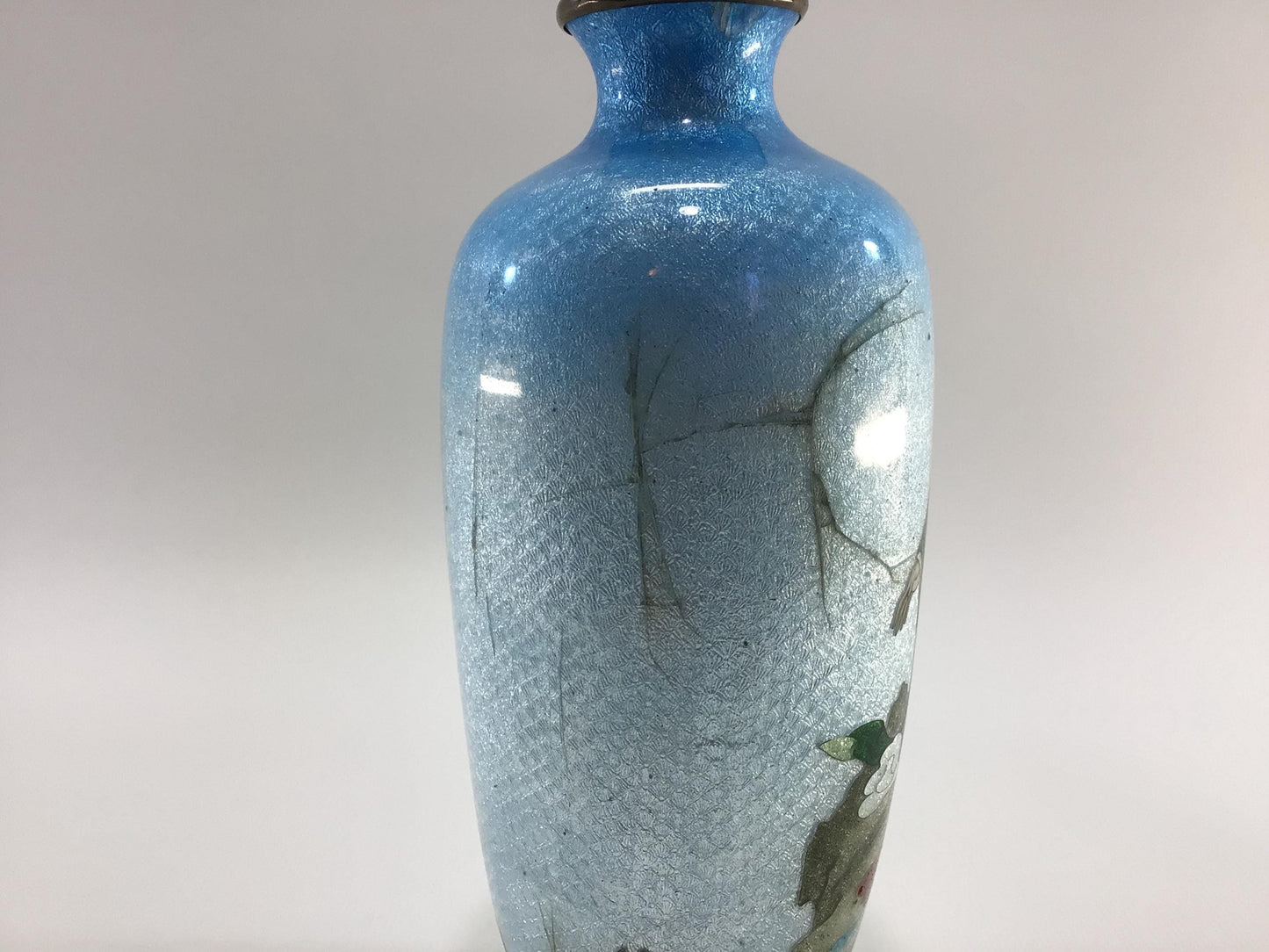Antique Hand Painted 7" Cloisonne  Brass Bud Vase