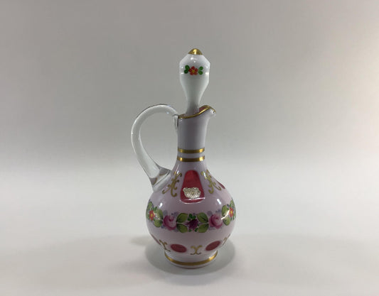 Bohemia Glass Vinegar Cruet Hand Painted Cut Glass Antique Glassware Made in Czechoslovakia