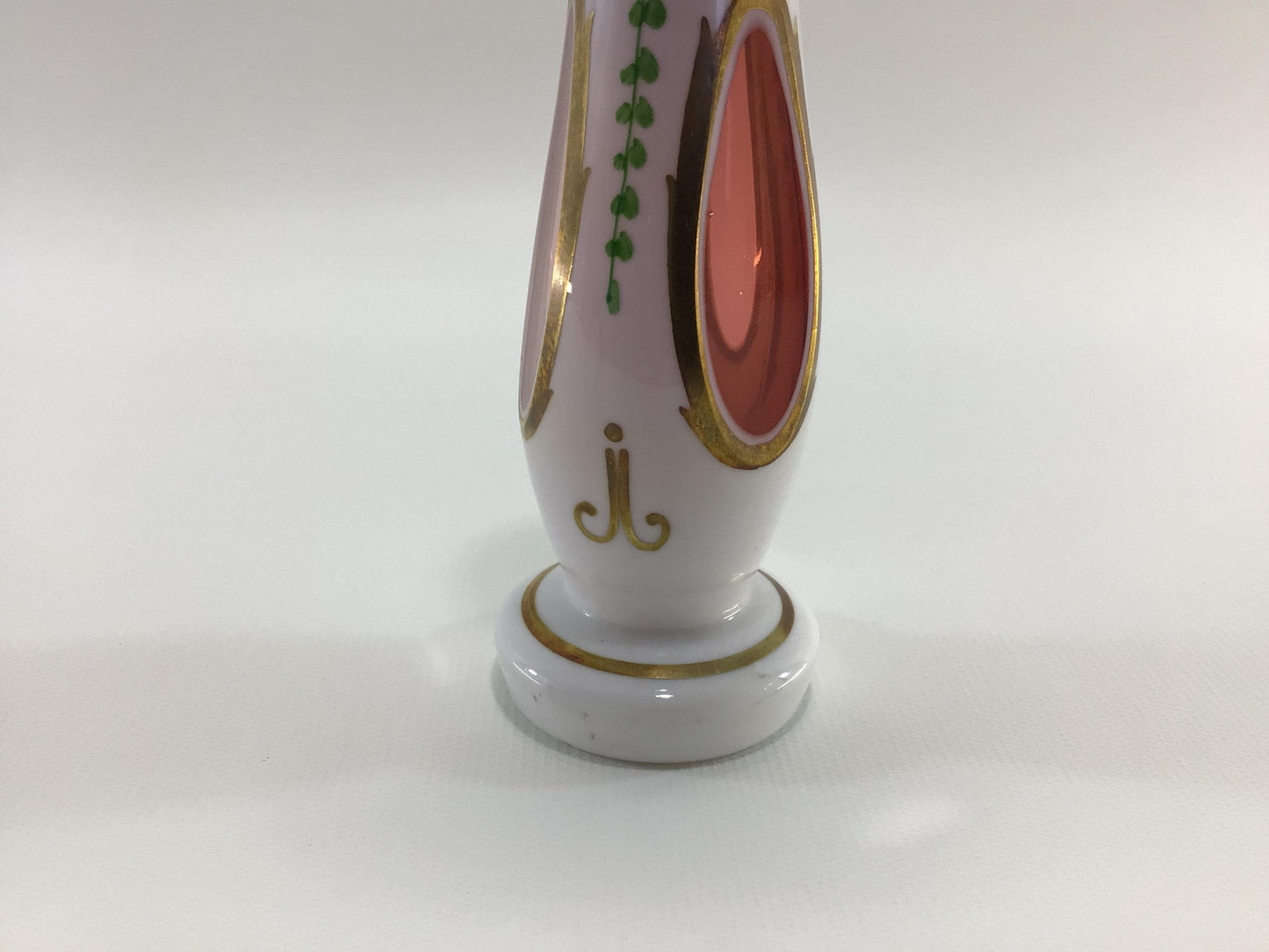 Bohemia Glass 6" Bud Vase Hand Painted Cut Glass Antique Glassware Made in Czechoslovakia