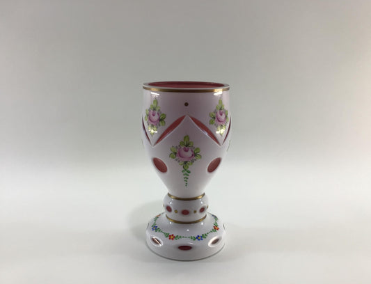 Bohemia Glass 7" Goblet Vase Hand Painted Cut Glass Antique Glassware Made in Czechoslovakia