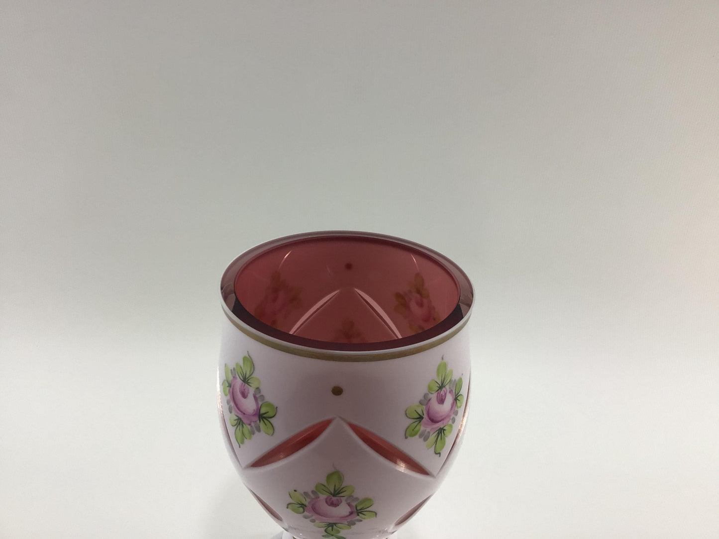 Bohemia Glass 7" Goblet Vase Hand Painted Cut Glass Antique Glassware Made in Czechoslovakia