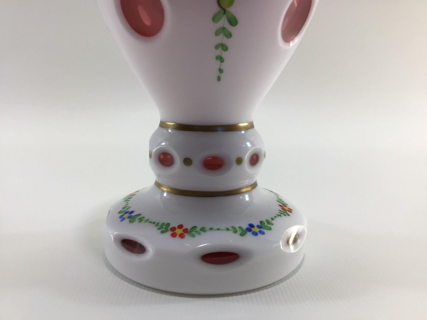 Bohemia Glass 7" Goblet Vase Hand Painted Cut Glass Antique Glassware Made in Czechoslovakia