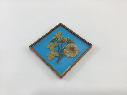 Encased Pressed Dried Flowers 4" Beveled Blue Glass Sun Catcher Vintage Home Decor