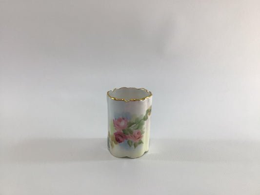 Ceramic Hand Painted with Gold Gilt Toothpick Holder Antique Bavarian Made Dining Decor