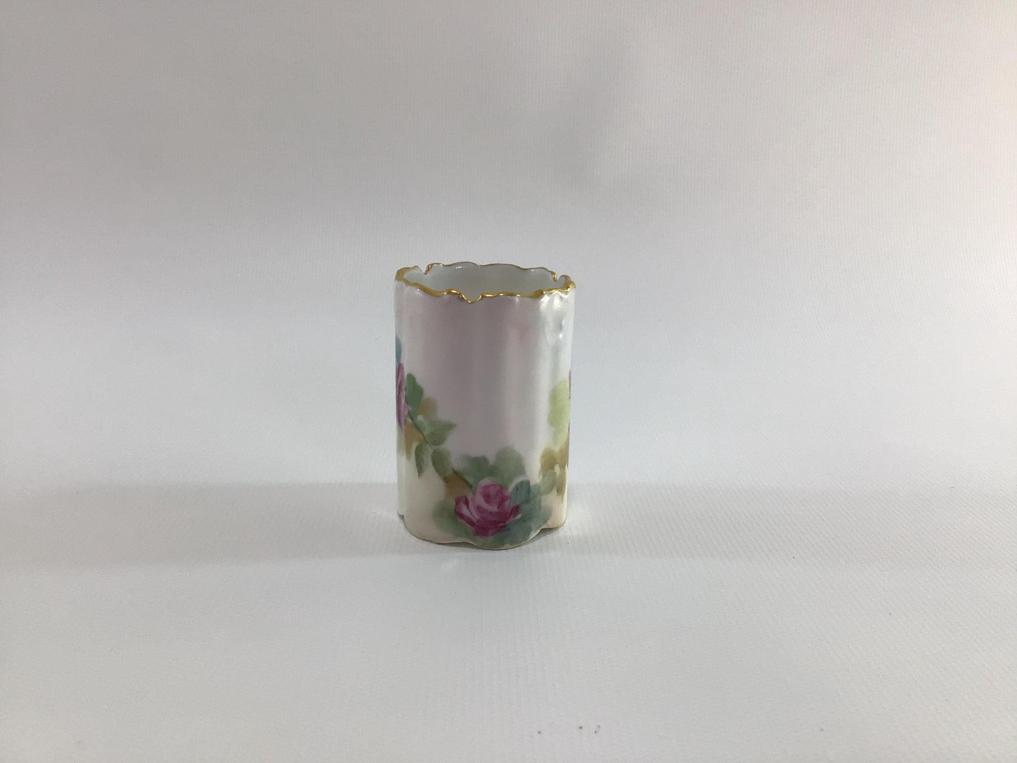 Ceramic Hand Painted with Gold Gilt Toothpick Holder Antique Bavarian Made Dining Decor