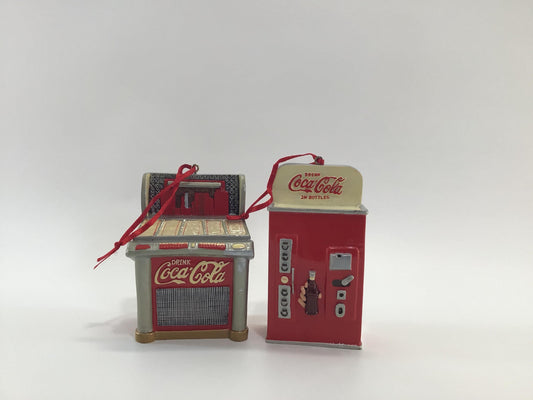 Coca Cola Christmas Tree Ornaments Vintage 1999 Holiday Decor Jukebox and Vending Machine