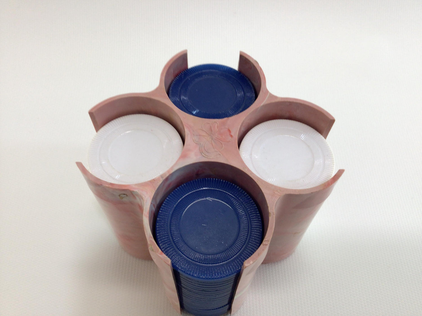 Four Leaf Clover Pink Swirl Plastic Poker Chip Caddie Vintage Gaming Collectible