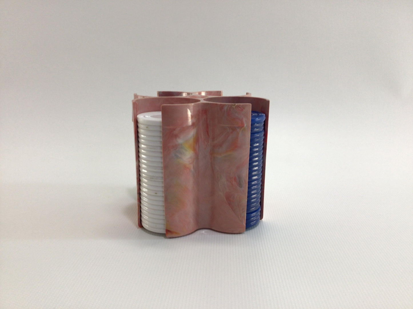 Four Leaf Clover Pink Swirl Plastic Poker Chip Caddie Vintage Gaming Collectible
