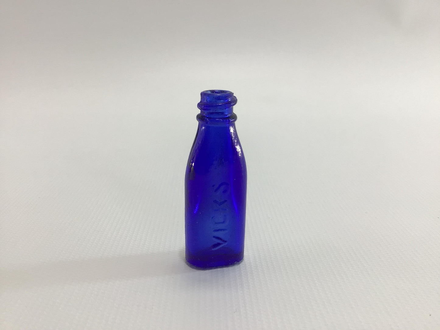 Cobalt Blue Glass Miniature Antique Bottles Bromo-Seltzer Vick's Drops and Metal Screw Top