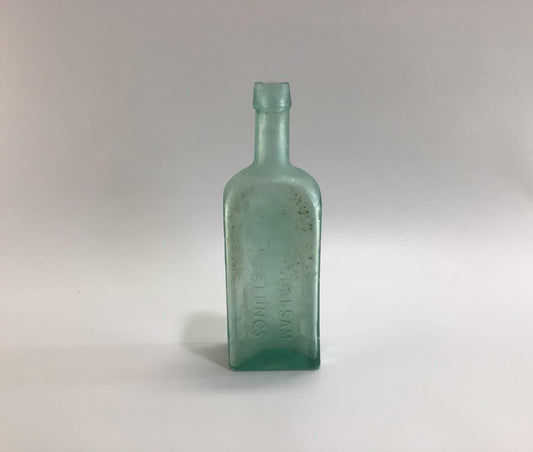 Antique Home Remedies Bottle Hall's Balsam Applied Top Aqua Green Glass