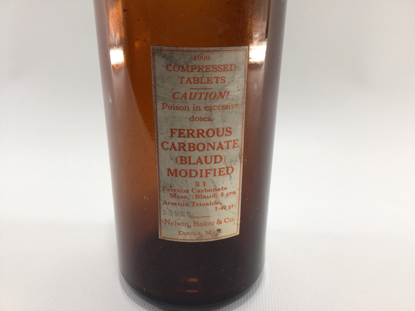 Antique Amber Glass Paper Label Apothecary Medicine Bottle