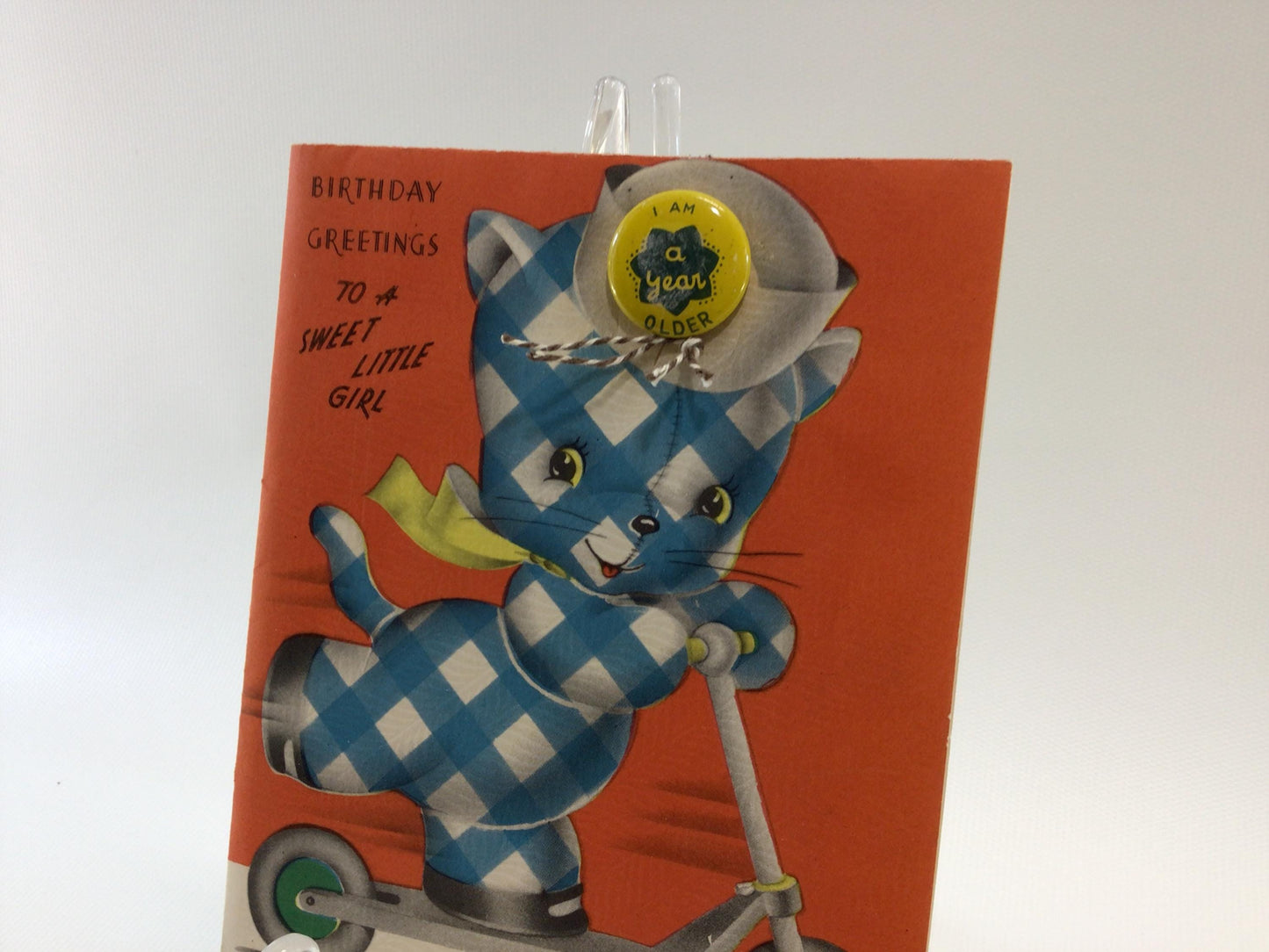 Vintage Girls Birthday Card with Pinback Button Forget Me Not Greetings Mid Century Holiday Ephemera