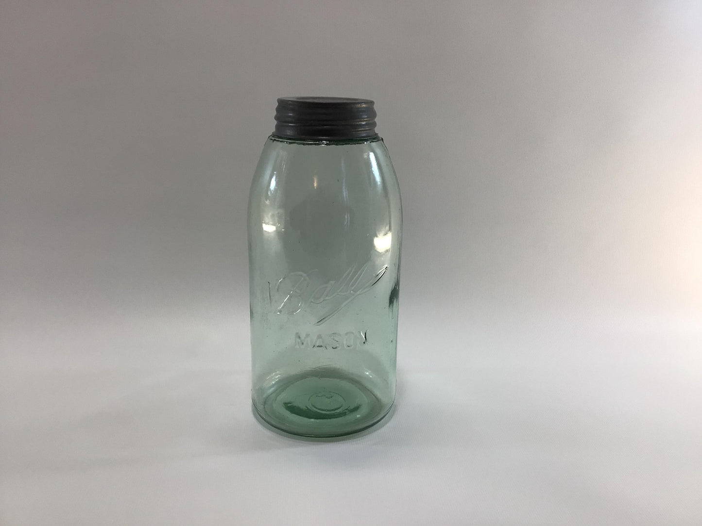 Vintage Green Glass Ball Mason Jar 1/2 Gallon #3 with Zinc Lid