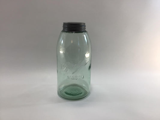 Vintage Green Glass Ball Mason Jar 1/2 Gallon #3 with Zinc Lid