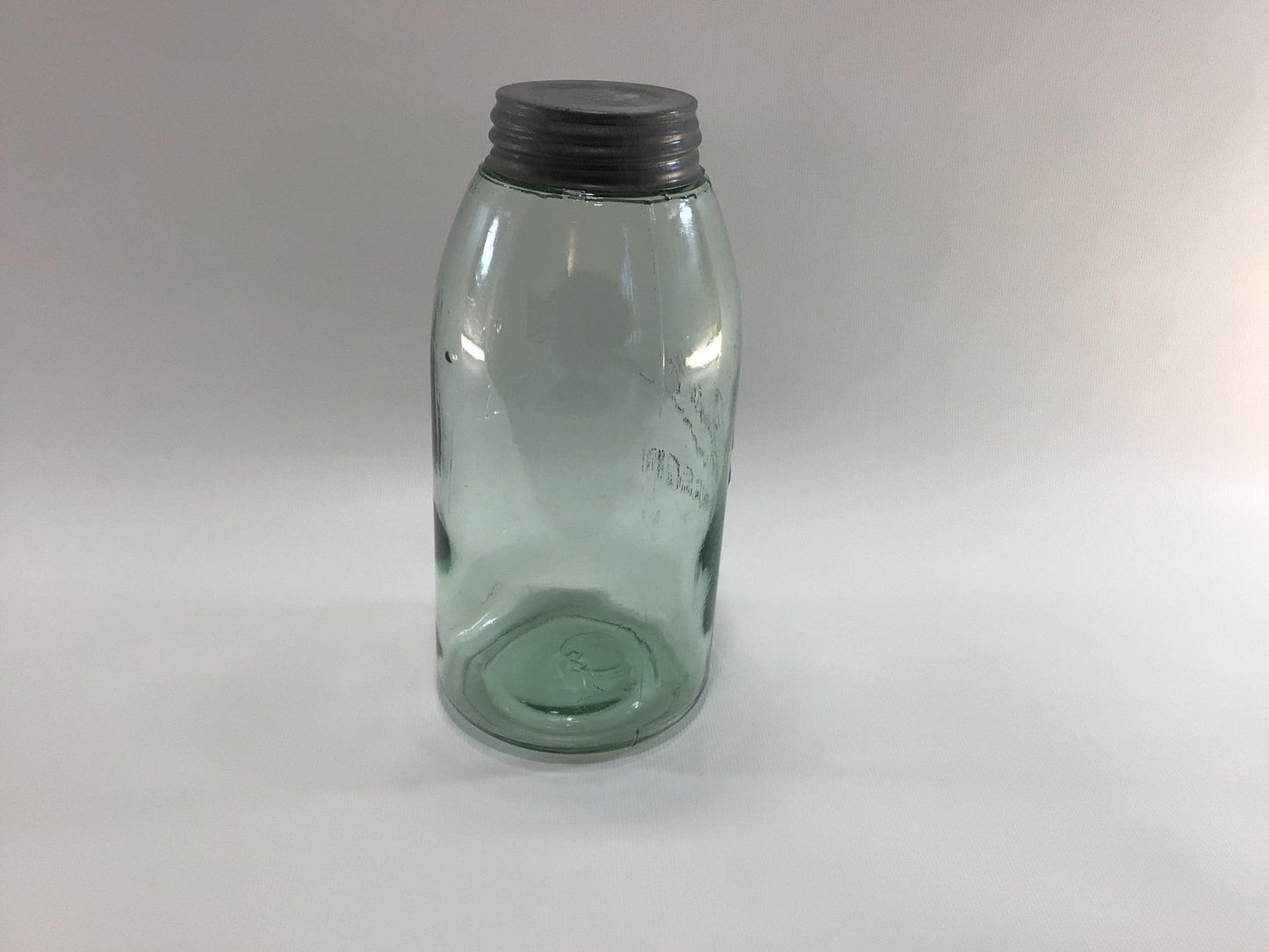 Vintage Green Glass Ball Mason Jar 1/2 Gallon #3 with Zinc Lid