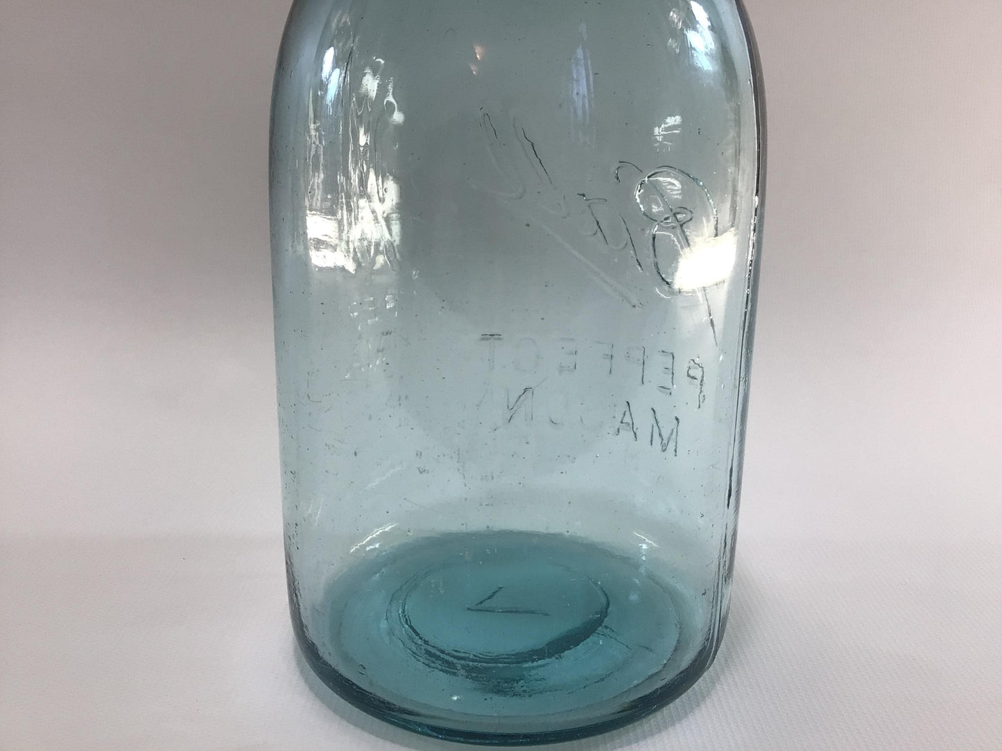 Vintage Blue Glass Ball Perfect Mason Jar One Quart #7 with Zinc Lid