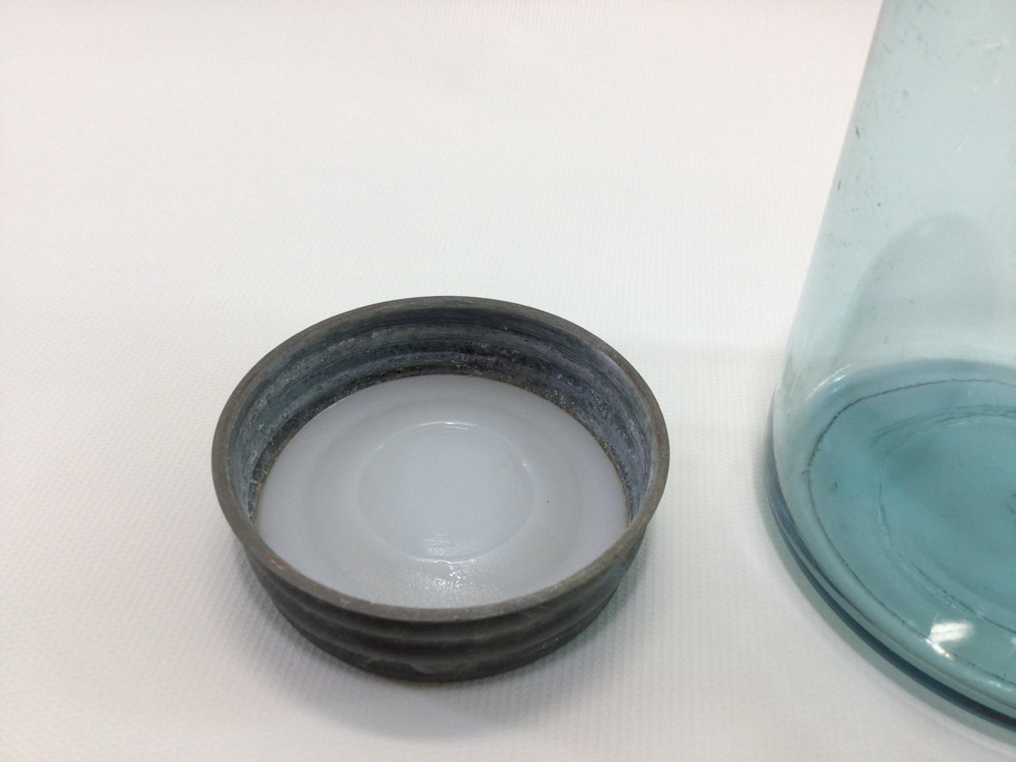 Vintage Blue Glass Ball Perfect Mason Jar One Quart #3 with Zinc Lid