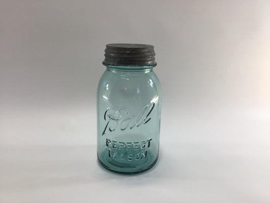 Vintage Blue Glass Ball Perfect Mason Jar One Quart #2 with Zinc Lid