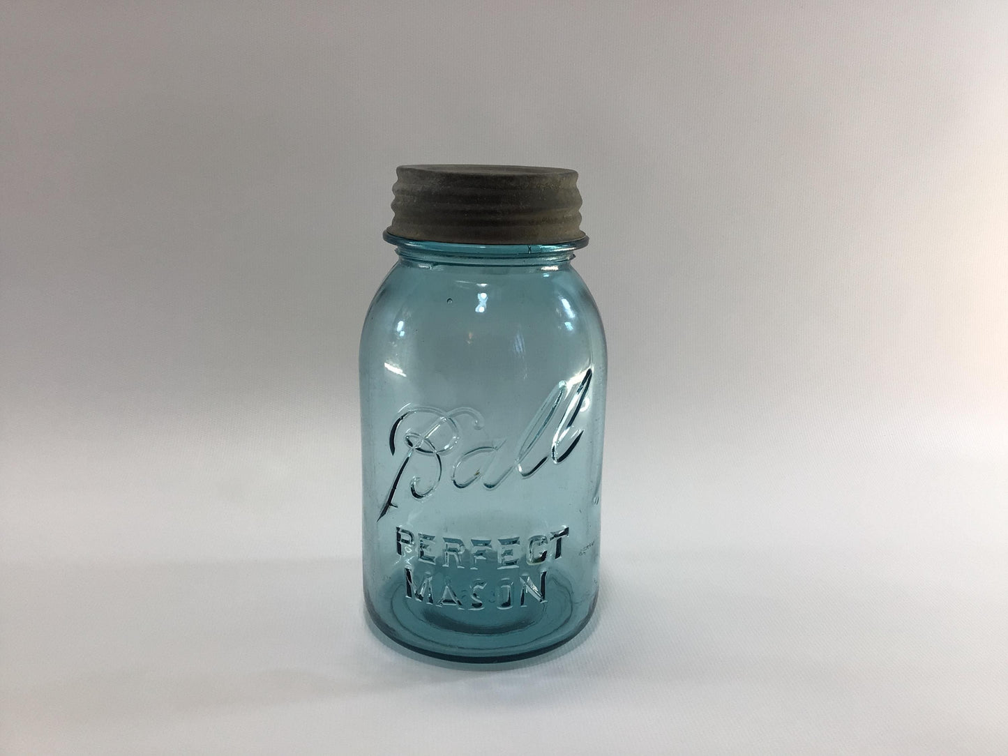 Vintage Blue Glass Ball Perfect Mason Jar One Quart #6 with Zinc Lid