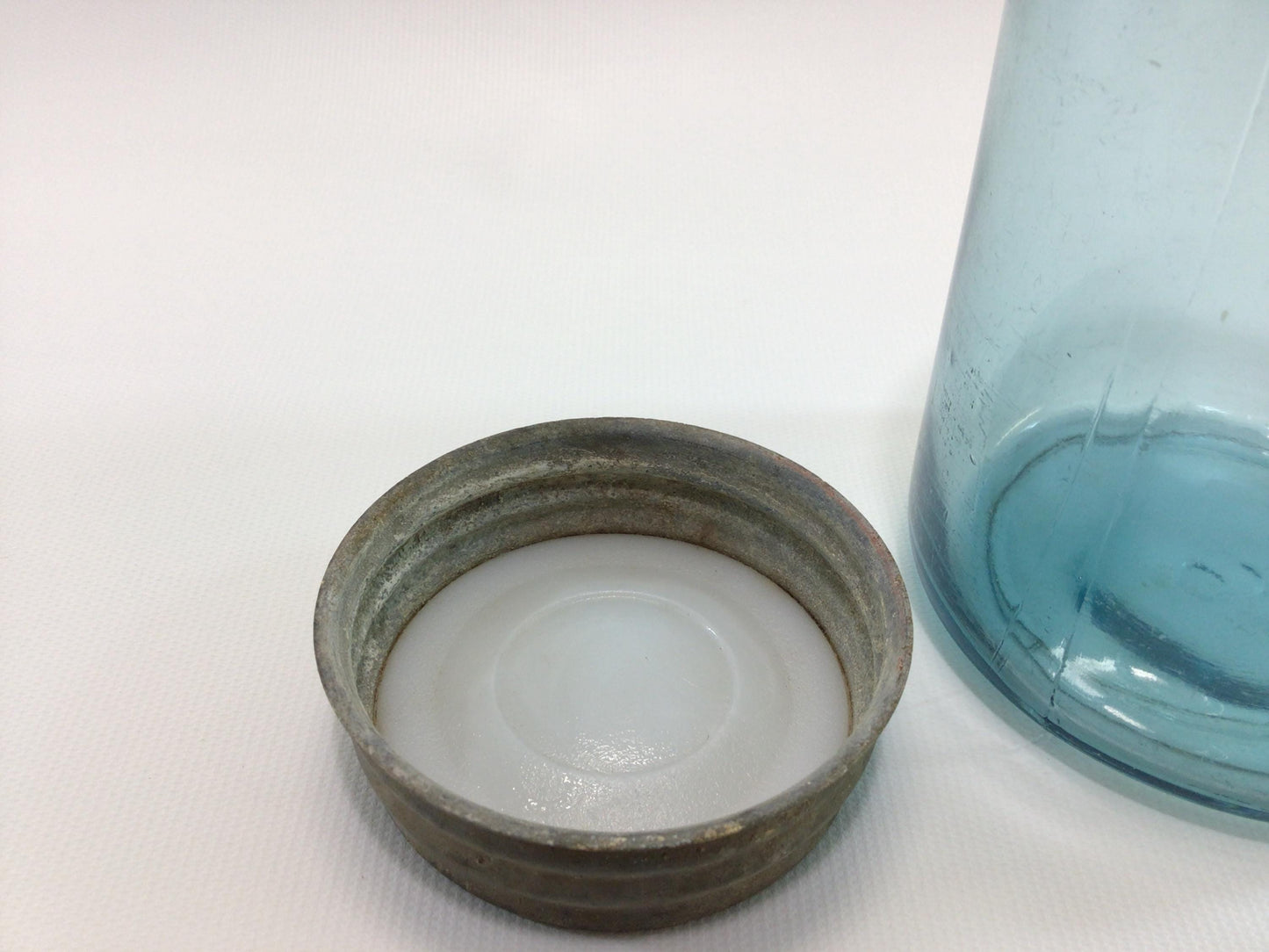 Vintage Blue Glass Ball Perfect Mason Jar One Quart #6 with Zinc Lid