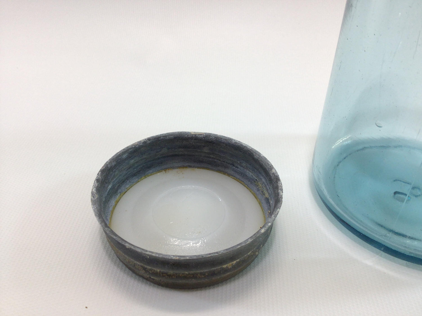 Vintage Blue Glass Ball Perfect Mason Jar One Quart #6 Trapped Air Bubbles with Zinc Lid