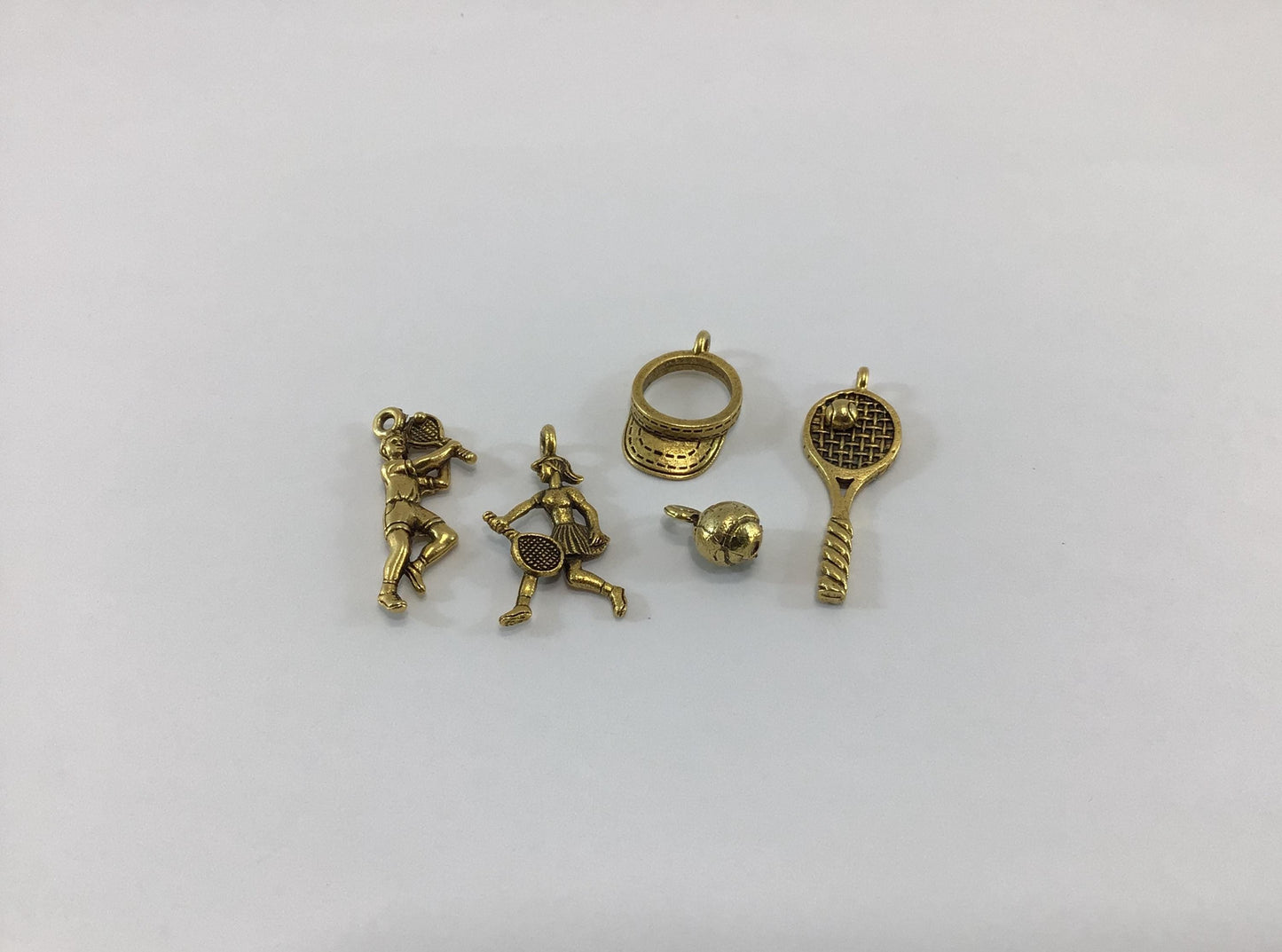 Tennis Bracelet Charms Vintage Gold Tone Costume Fashion Jewelry Accessories Players Visor Racquet and Ball