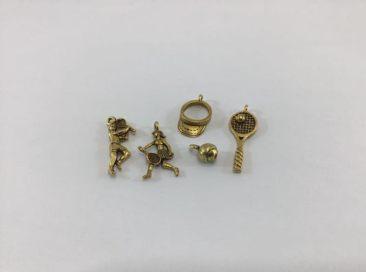 Tennis Bracelet Charms Vintage Gold Tone Costume Fashion Jewelry Accessories Players Visor Racquet and Ball