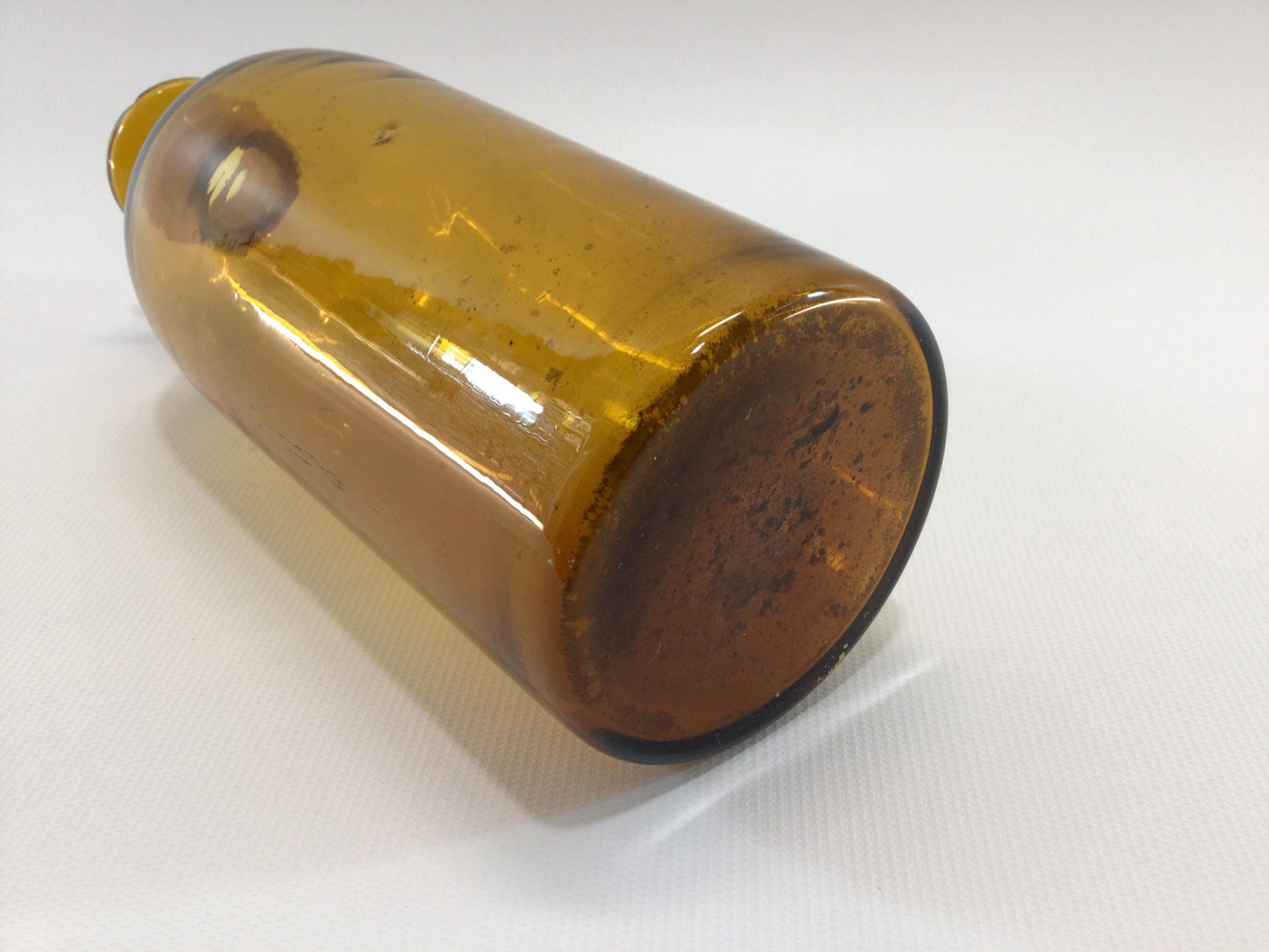 Antique Applied Top Amber Glass 19th Century Apothecary Medicine Bottle