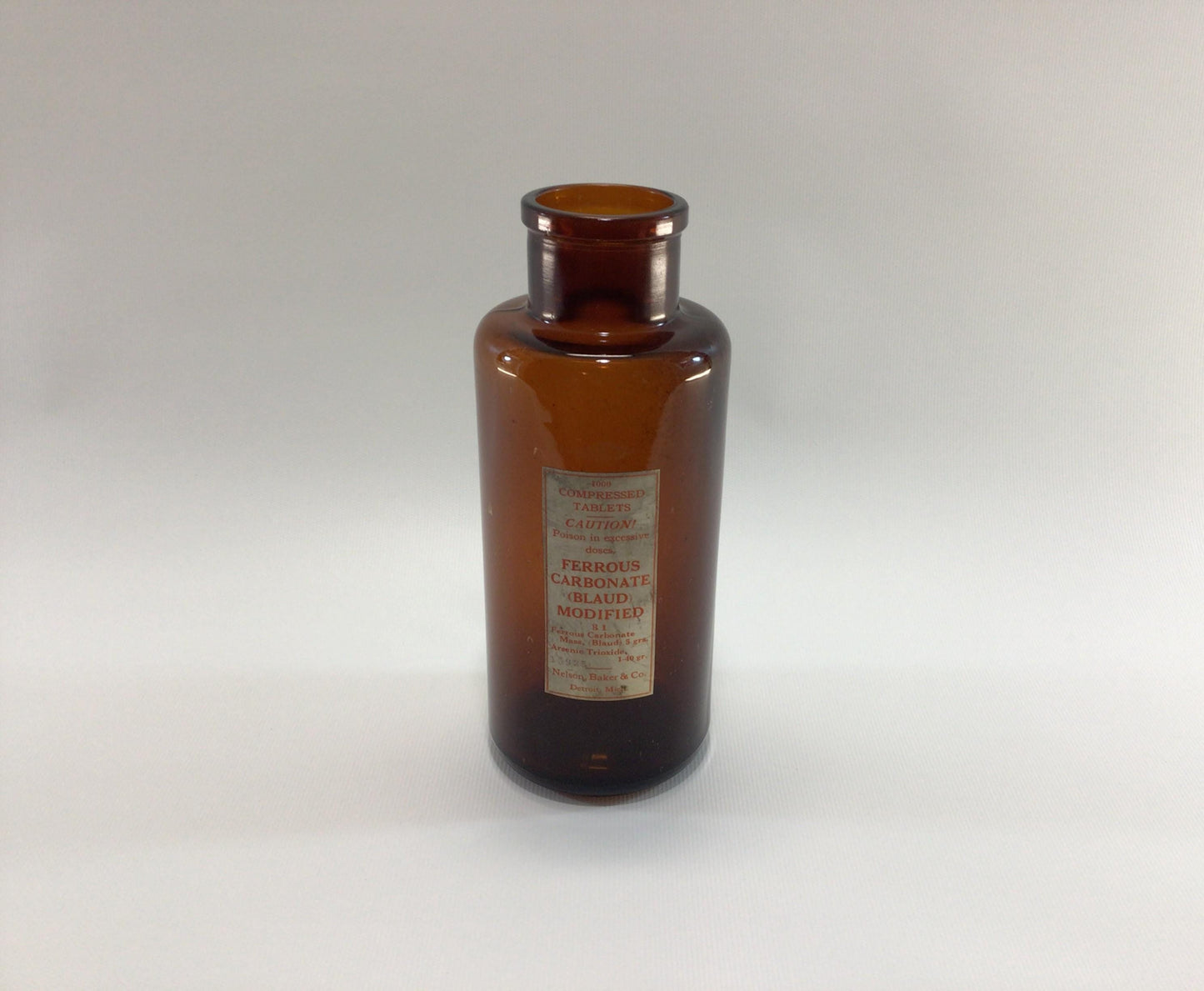 Antique Amber Glass Paper Label Apothecary Medicine Bottle