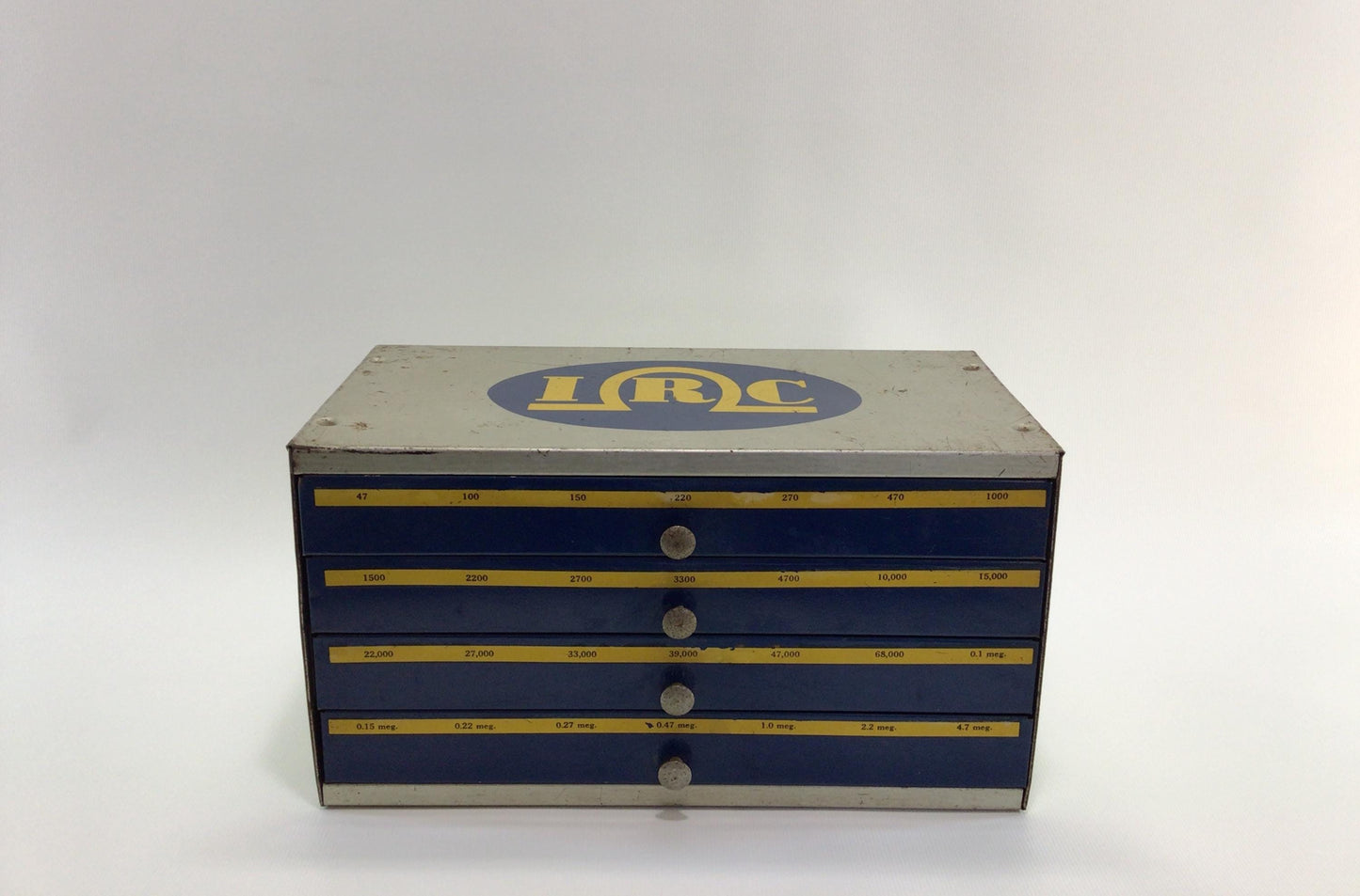Pressed Steel 4 Drawer Storage Container Electronic Resistors Box IRC Electronics Parts Vintage Advertising