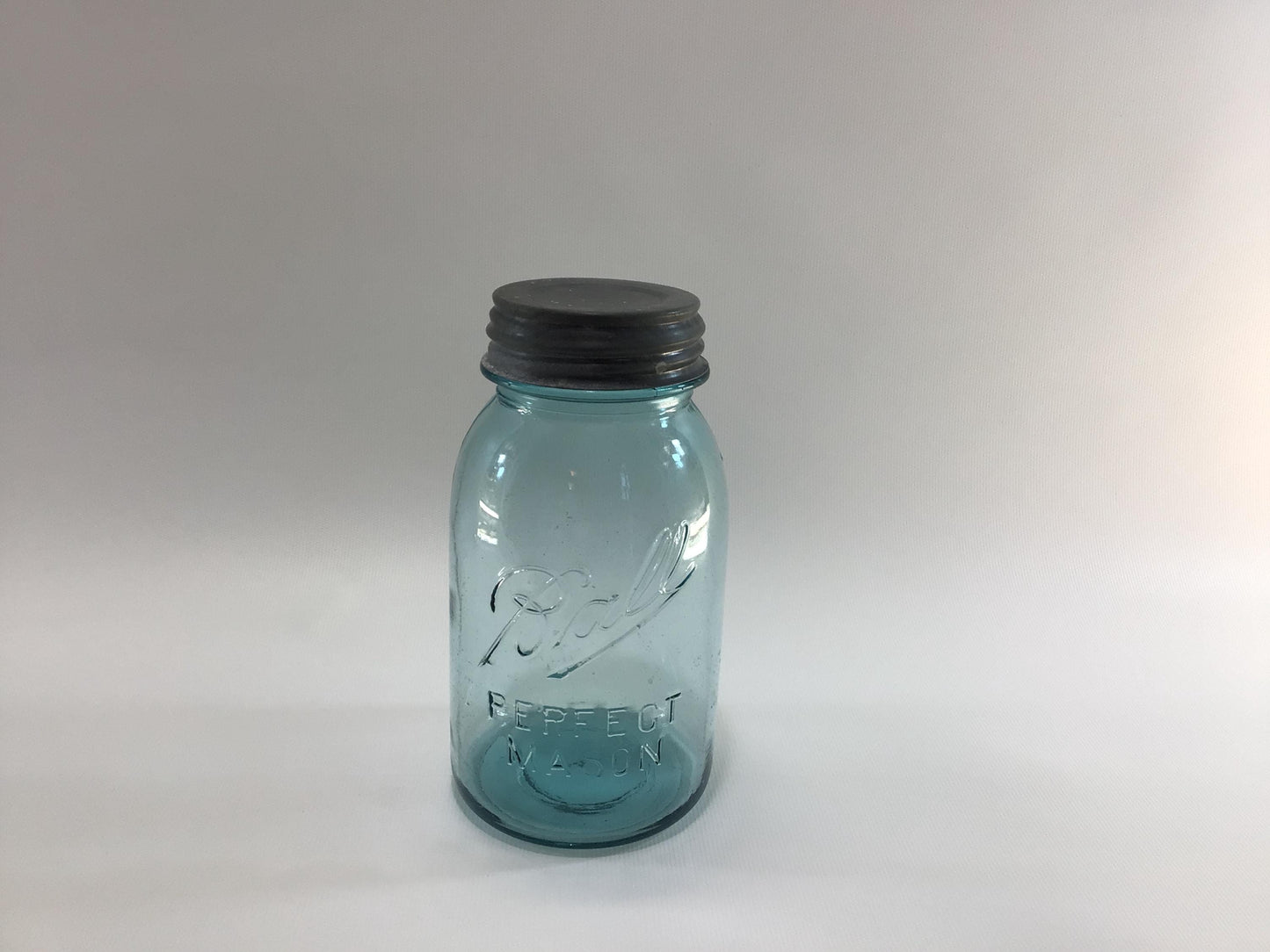 Vintage Blue Glass Ball Perfect Mason Jar One Quart #7 with Zinc Lid