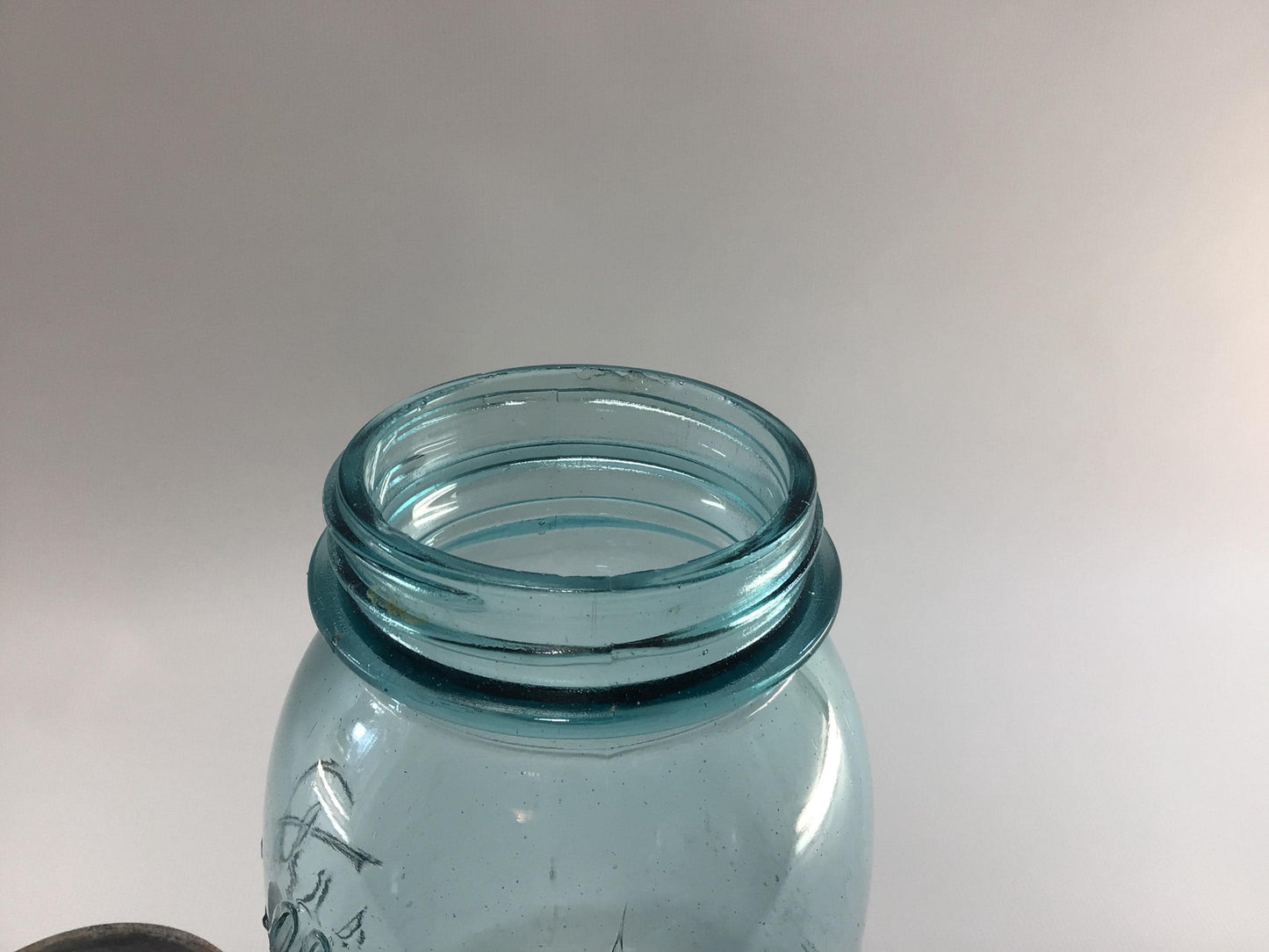 Vintage Blue Glass Ball Perfect Mason Jar One Quart #7 with Zinc Lid