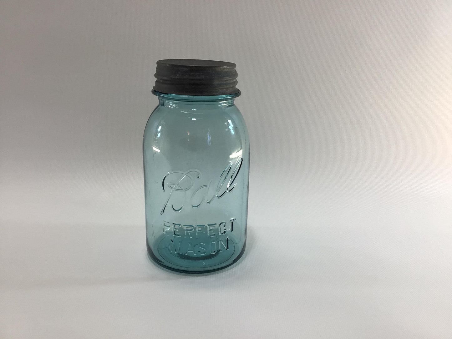 Vintage Blue Glass Ball Perfect Mason Jar One Quart #3 with Zinc Lid