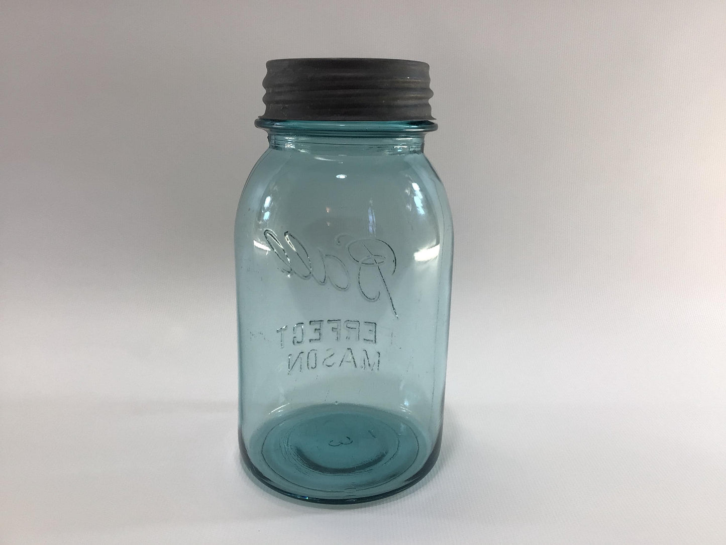 Vintage Blue Glass Ball Perfect Mason Jar One Quart #3 with Zinc Lid