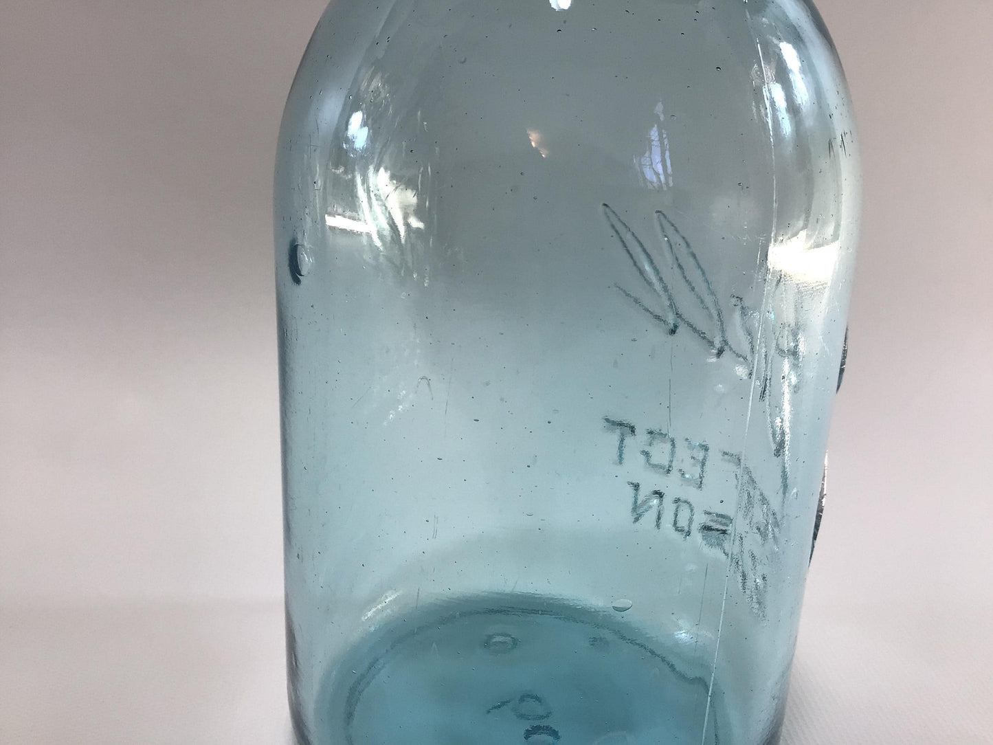 Vintage Blue Glass Ball Perfect Mason Jar One Quart #6 Trapped Air Bubbles with Zinc Lid