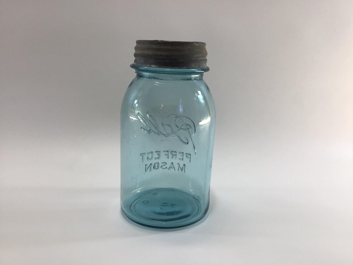 Vintage Blue Glass Ball Perfect Mason Jar One Quart #6 Trapped Air Bubbles with Zinc Lid