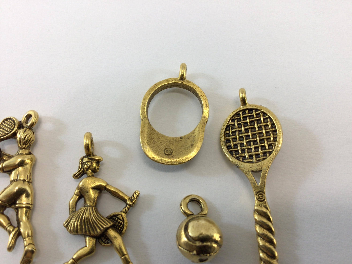 Tennis Bracelet Charms Vintage Gold Tone Costume Fashion Jewelry Accessories Players Visor Racquet and Ball