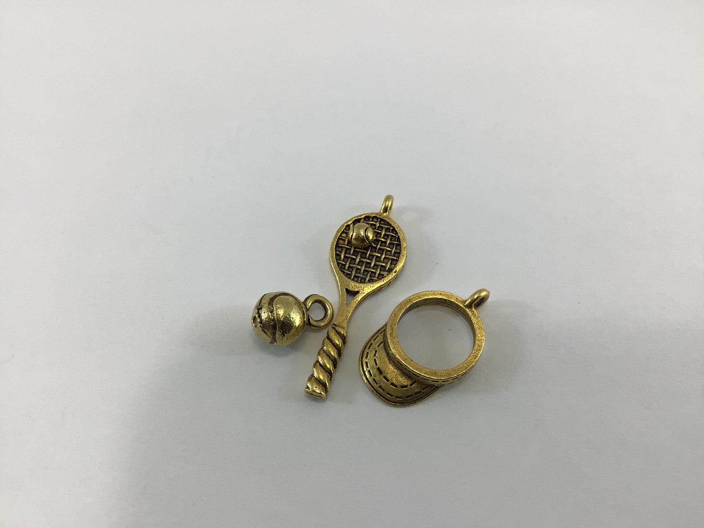 Tennis Bracelet Charms Vintage Gold Tone Costume Fashion Jewelry Accessories Players Visor Racquet and Ball