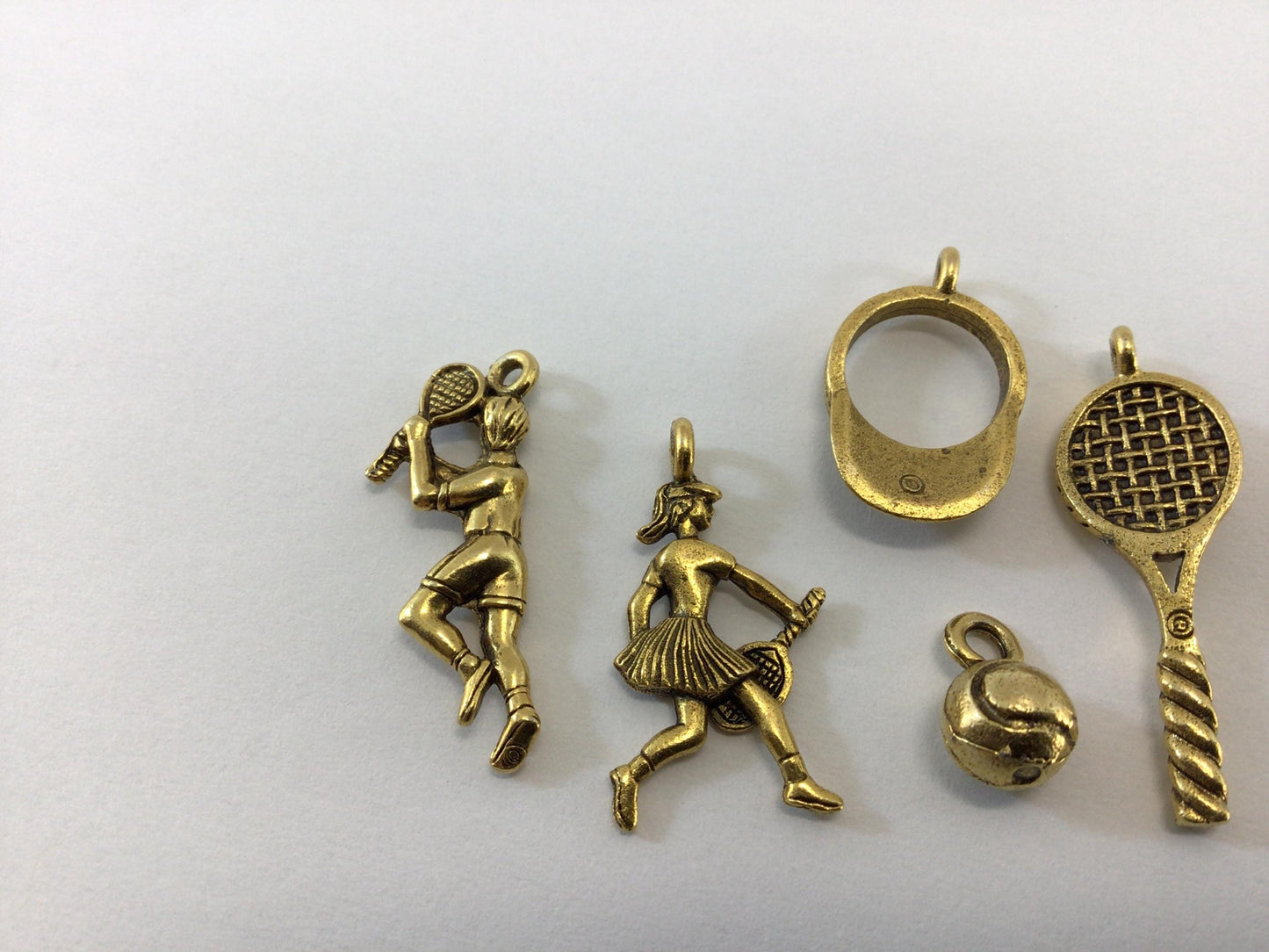 Tennis Bracelet Charms Vintage Gold Tone Costume Fashion Jewelry Accessories Players Visor Racquet and Ball