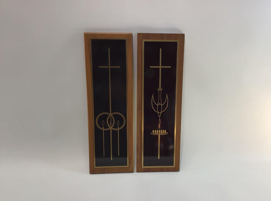 Marriage and Confirmation Copper and Hardwood 13" Wall Plaque Set Vintage Quality Made Home Decor