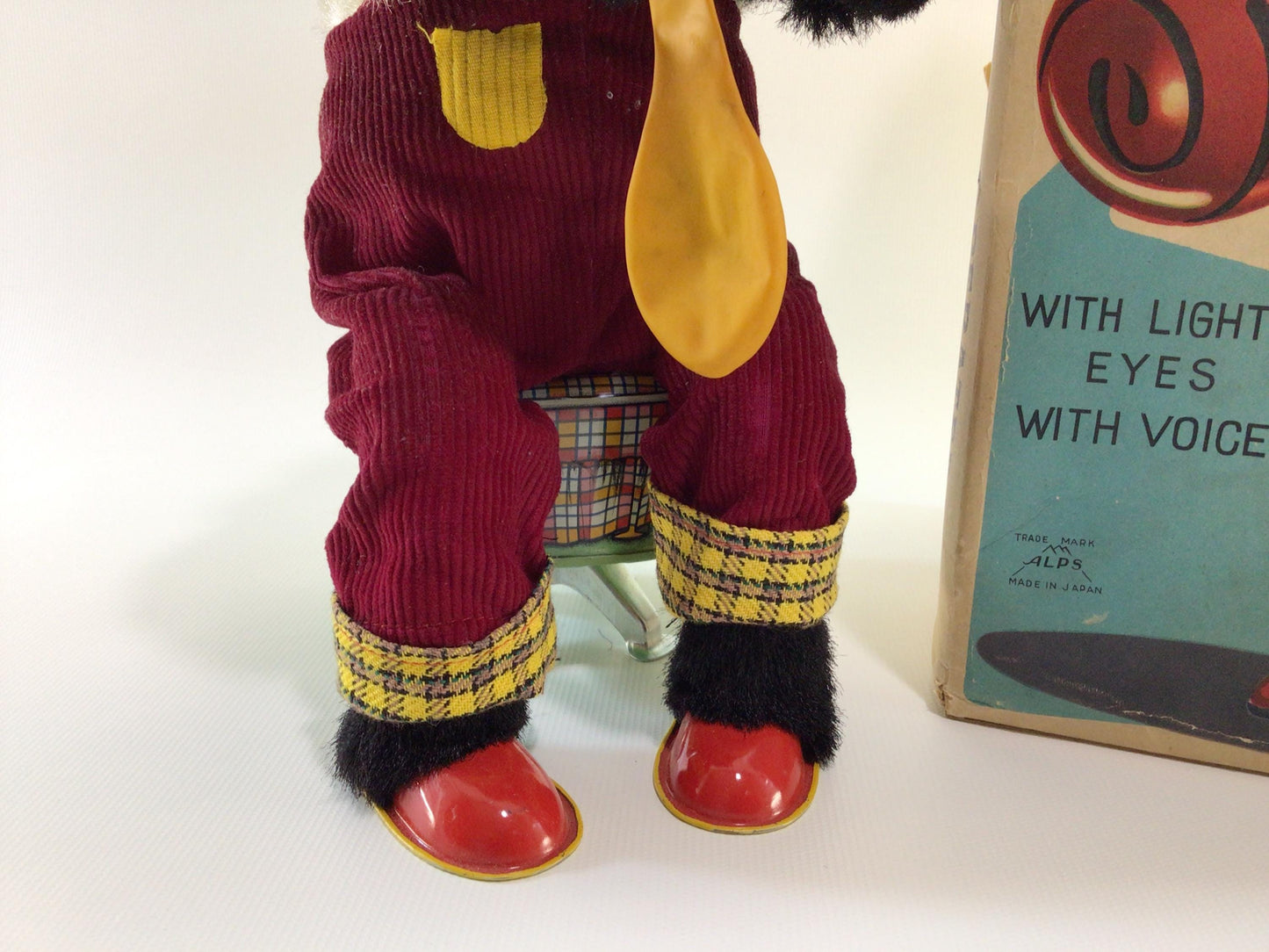 Alps Balloon Blowing Teddy Bear Vintage Made in Japan Battery Operated Tin Lithograph and Mohair Toy