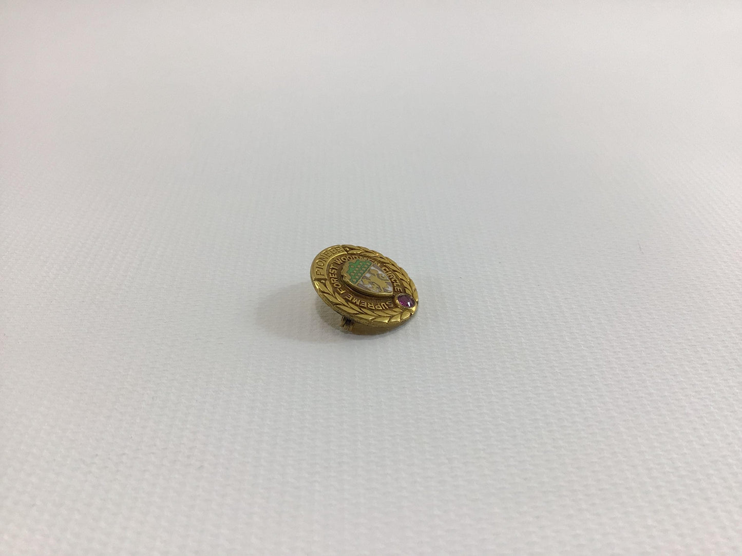 Vintage Lapel Pin with Garnet Service Award Pioneer Supreme Forest Woodmen Circle